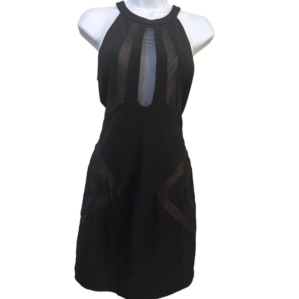 Honey & Rosie mini dress, sheer mesh cut-out panels & sleeveless halter neck